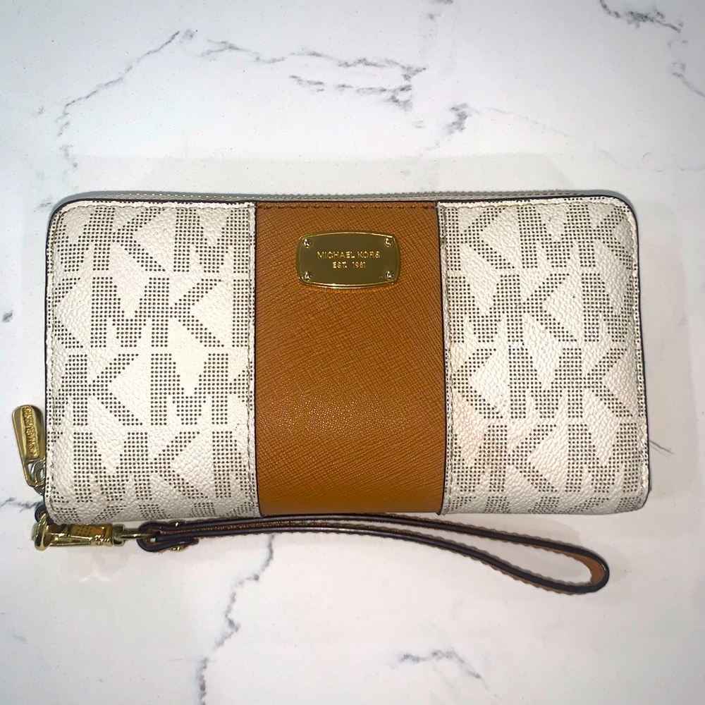Vanilla / Acorn Center Stripe Large Phone Case / Wallet